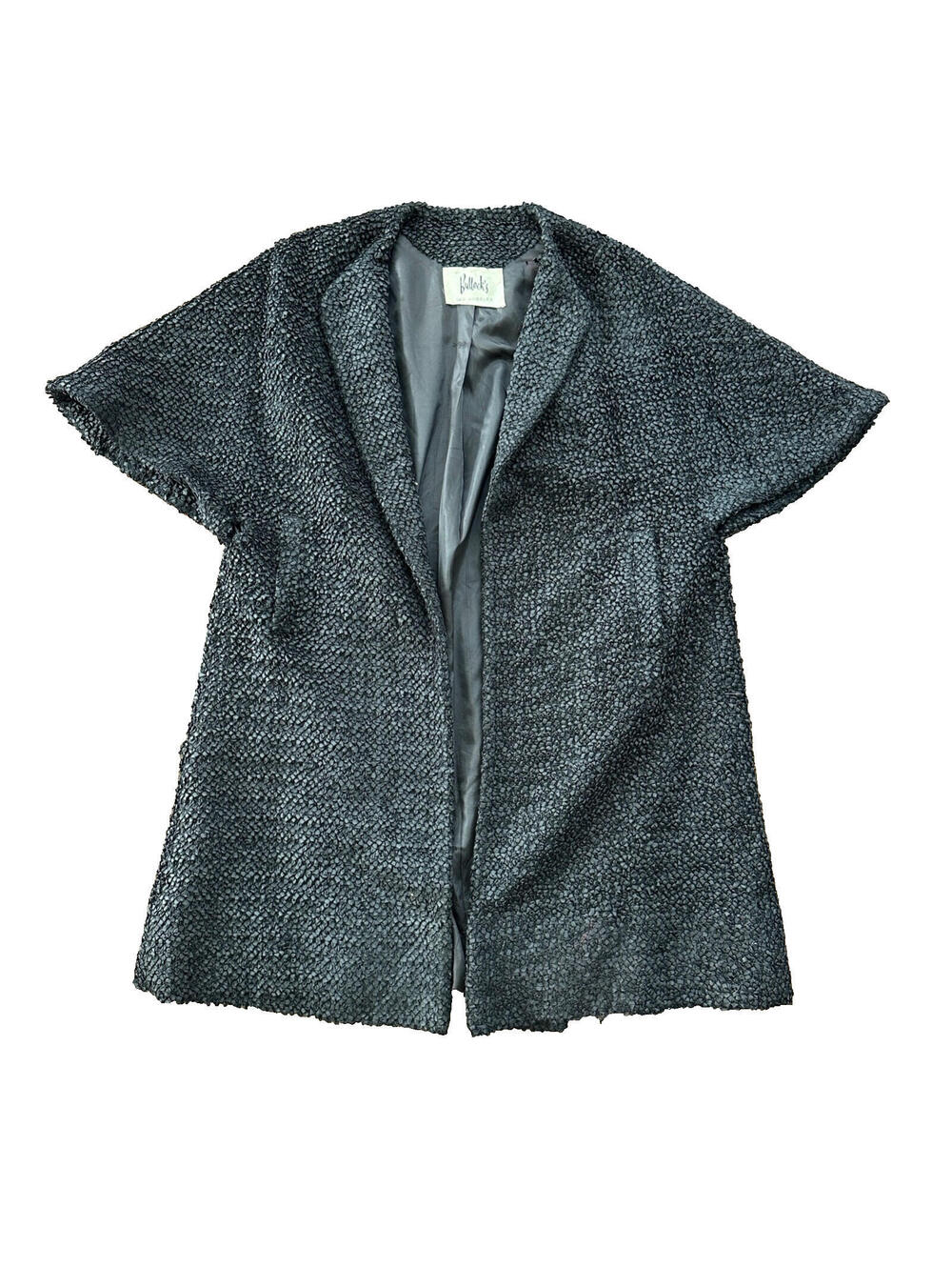 VTG 1960s Bullock’s Womens Shrug Coat Jacket Cute Fall Poly Black Rockabilly 60s